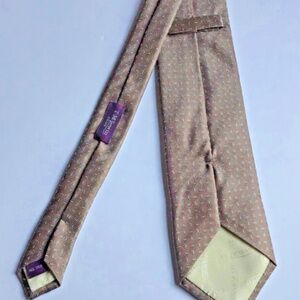 T M Lewin light brown , green motifs textured all silk tie